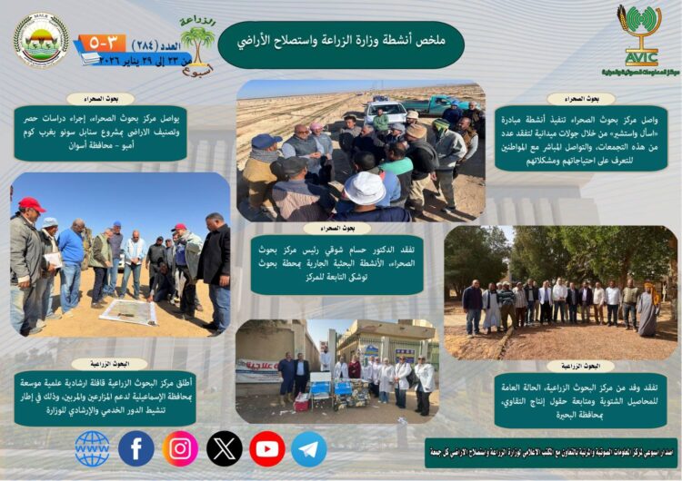 أنشطة وزارة الزراعة في أسبوع.. لقاءات لتعزيز التنمية الزراعية والاستثمارات